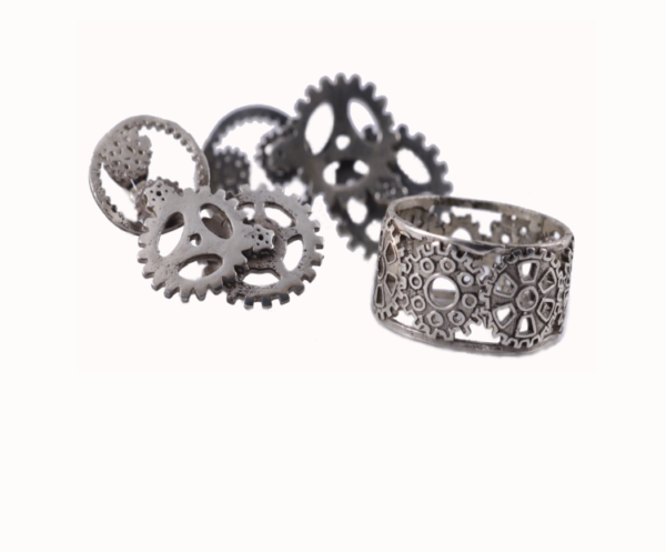 Silver Gears Set - Earrings and Ring