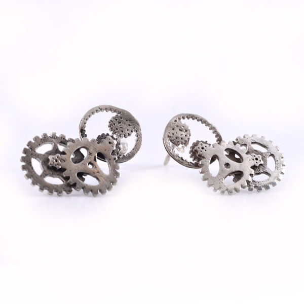 Gear-Wheel silver earrings